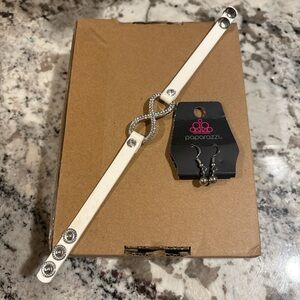 Paparazzi White and Silver Infinity Bracelet with Earrings